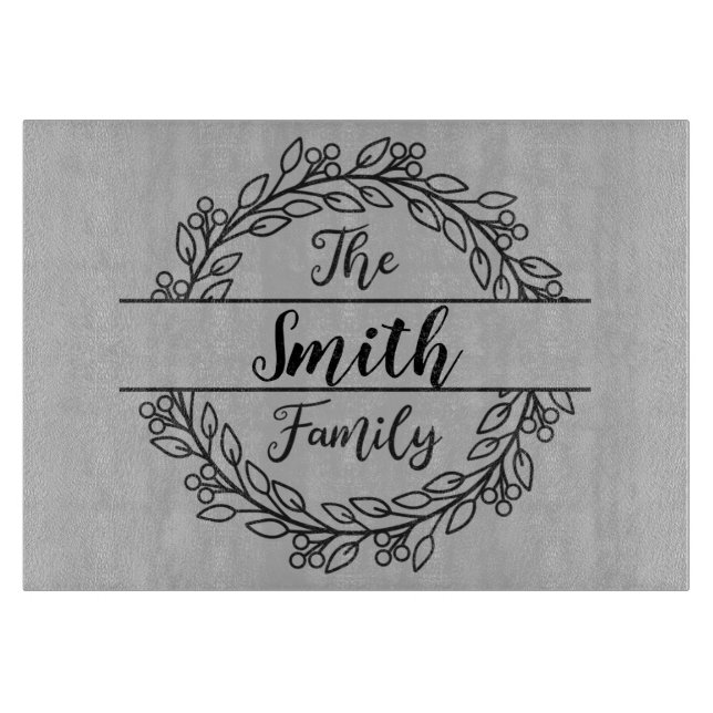 Planche À Découper Monogramme Couronne avec Nom de Famille (Devant)