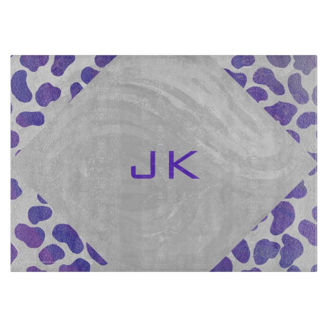 Planche À Découper Monogramme Dalmatien violet et blanc (Devant)