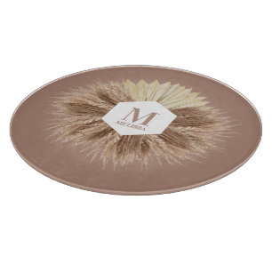 Planche À Découper Monogramme de couleurs neutres rustiques chaudes