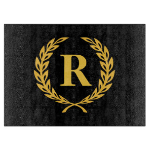 Planche À Découper Monogramme de couronne de laurier noir et or