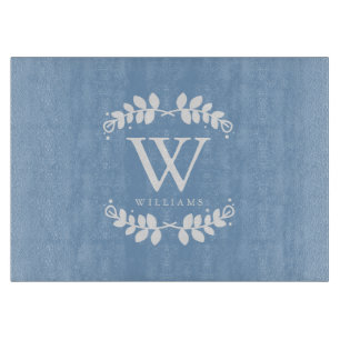Planche À Découper Monogramme de famille bleu périphérique