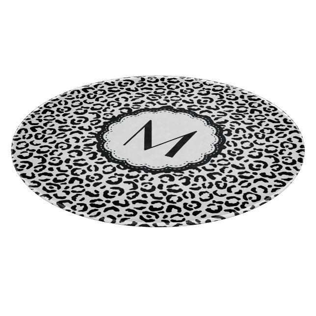 Planche À Découper Monogramme de léopard noir et blanc (Coin)