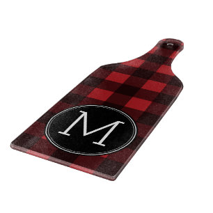 Planche À Découper Monogramme de Motif de buffle rouge et noir rustiq
