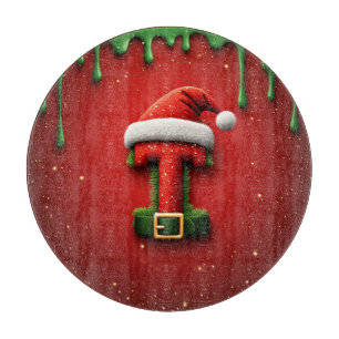 Planche À Découper Monogramme de Noël T avec chapeau de Père Noël Cad