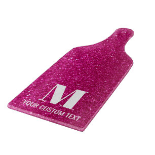 Planche À Découper Monogramme de nom de famille chic paillettes rose