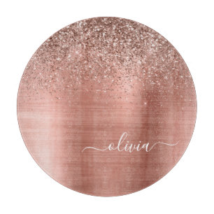 Planche À Découper Monogramme de Parties scintillant rose or Rose en 