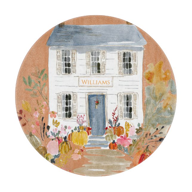 Planche À Découper Monogramme de porcelaine d'automne agricole (Devant)