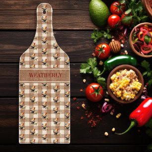 Planche À Découper Monogramme de poulet de pays rustique Nom