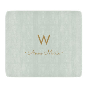 Planche À Découper Monogramme d'or moderne Sage Green
