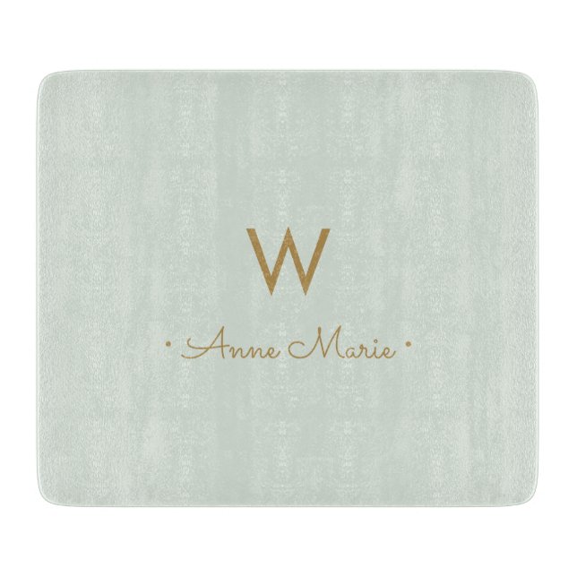 Planche À Découper Monogramme d'or moderne Sage Green (Devant)