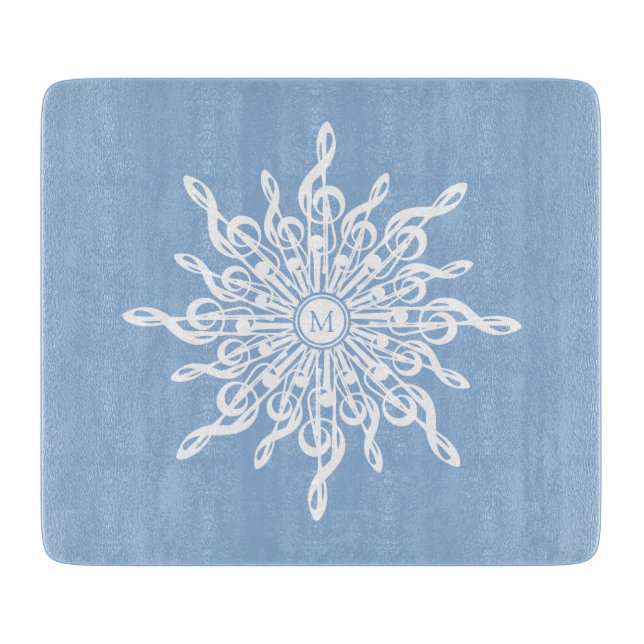 Planche À Découper Monogramme d'ornement bleu d'hiver G-Clef Snowflak (Devant)