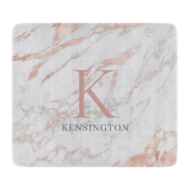 Planche À Découper Monogramme en marbre or Rose chic (Devant)