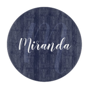 Planche À Découper Monogramme et nom personnalisé moderne Navy Blue