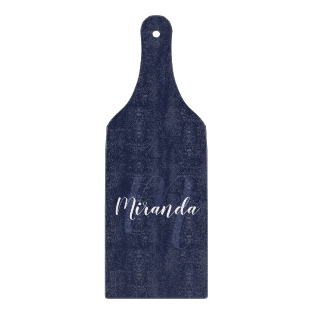 Planche À Découper Monogramme et nom personnalisé moderne Navy Blue (Devant)