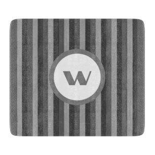 Planche À Découper Monogramme et rayures gris rustique