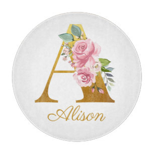 Planche À Découper Monogramme floral personnalisé initial botanique
