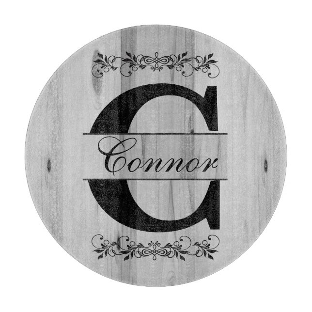 Planche À Découper Monogramme Gris Faux Boucher Bloc Bois | Texte do- (Devant)