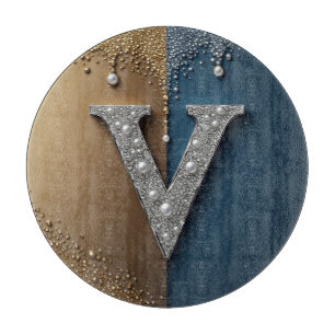 Planche À Découper Monogramme Lettre V Avec Diamants Perles
