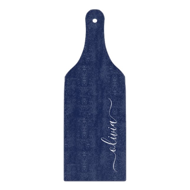 Planche À Découper Monogramme moderne bleu marine et blanc (Devant)
