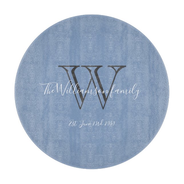 Planche À Découper Monogramme Moderne Initiale + Nom de Famille Chic (Devant)