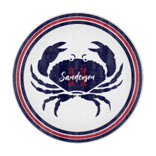 Planche À Découper monogramme nautique crabe blanc marine