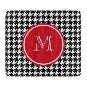 Planche À Découper Monogramme noir et blanc de rouge de pied-de-poule