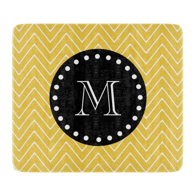 Planche À Découper Monogramme noir jaune du motif | de Chevron (Devant)