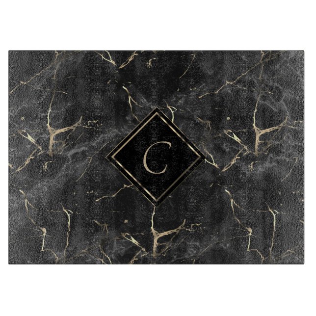 Planche À Découper Monogramme Noir Marbre Coupe (Devant)