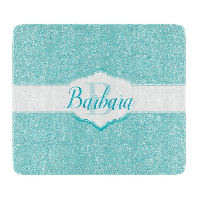 Planche À Découper Monogramme Parties scintillant turquoise (Devant)