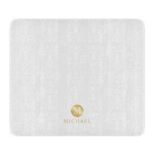 Planche À Découper Monogramme personnalisé de luxe blanc et or