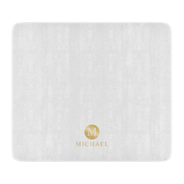 Planche À Découper Monogramme personnalisé de luxe blanc et or (Devant)