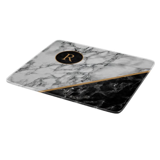 Planche À Découper Monogramme personnalisé Faux Marbre Coupe (Coin)