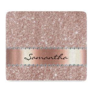 Planche À Découper Monogramme rose Parties scintillant or diamant