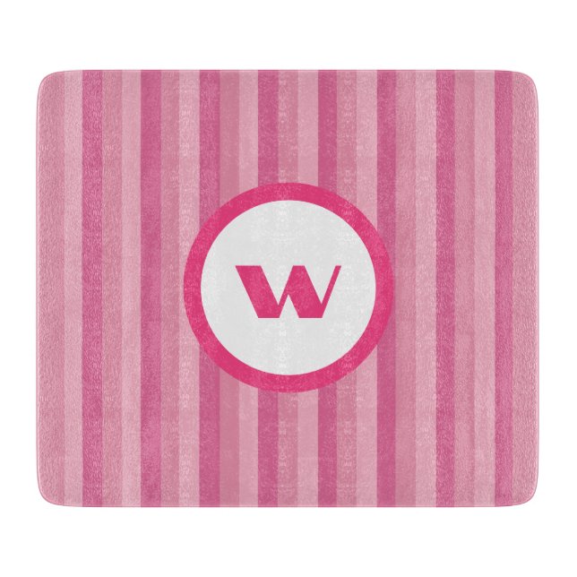 Planche À Découper Monogramme rose rustique et rayures (Devant)