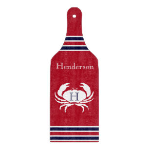Planche À Découper Monogramme Rouge Blanc Marine Bleu Crabe Nautique 