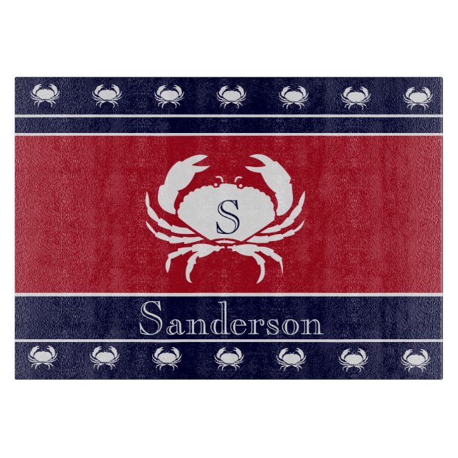 Planche À Découper Monogramme Rouge Blanc Noir Crabe Cuisine Tapis (Devant)
