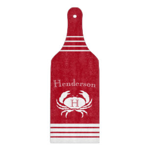 Planche À Découper Monogramme Rouge Crabe blanc Nautique