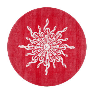 Planche À Découper Monogramme rouge de Noël G-Clef Snowflake