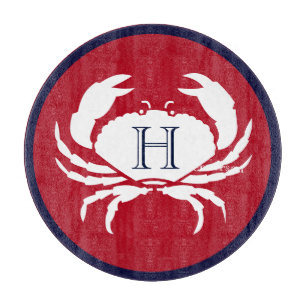 Planche À Découper Monogramme Rouge Marine Bleu Crabe Blanc Nautique