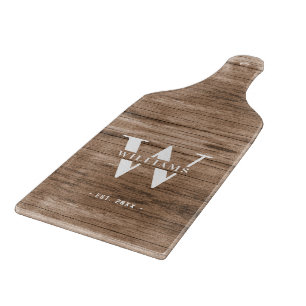 Planche À Découper Monogramme Rustique moderne Nom de famille Bois Vi