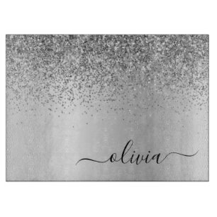 Planche À Découper Monogramme Script Argent Parties scintillant noire