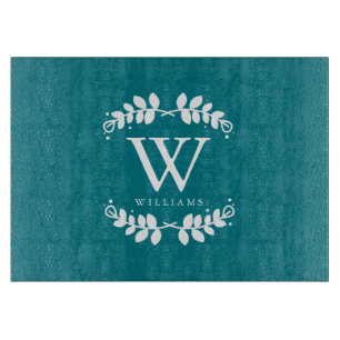 Planche À Découper Monogramme turquoise foncé de famille