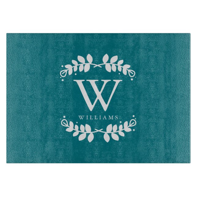 Planche À Découper Monogramme turquoise foncé de famille (Devant)