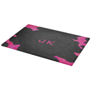 Planche À Découper Monogramme vache rose chaud et noir