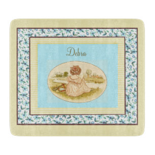 Planche À Découper Monogramme vintage bleu rose et jaune fille