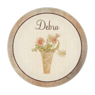 Planche À Découper Monogramme vintage Fleurs roses et jaunes