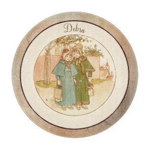 Planche À Découper Monogramme vintage rose et jaune fille