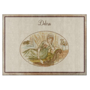 Planche À Découper Monogramme vintage rose et jaune fille