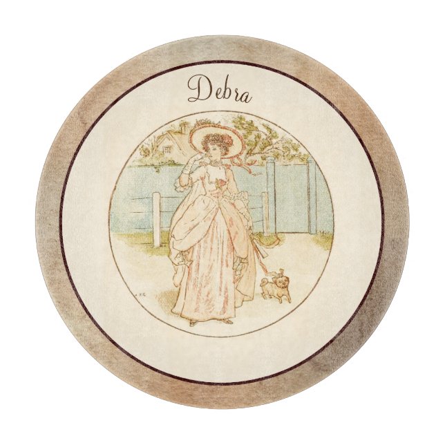 Planche À Découper Monogramme vintage rose et jaune fille (Devant)