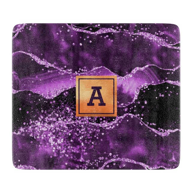 Planche À Découper Monographie or en pierre de marbre violet (Devant)